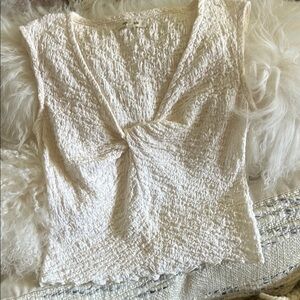 Madewell White Smocked Blouse with Tie Front